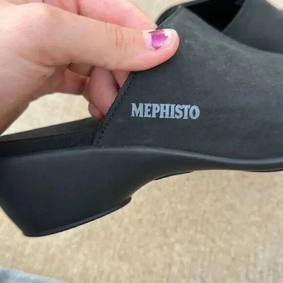 Mephisto Nubuck Leather Peep Toe Slide Wedge Shoes - Picture 8 of 14